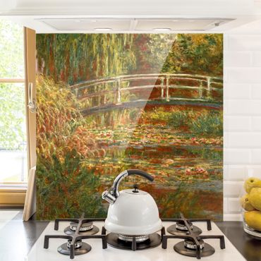 Panel szklany do kuchni - Claude Monet - Staw z liliami wodnymi i japoński mostek (Harmonia w różu)