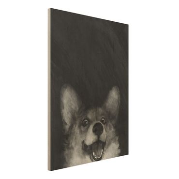 Obraz z drewna - Ilustracja pies Corgi malarstwo czarno-biały