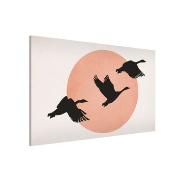Tablica magnetyczna - Ptaki na tle różowego słońca III