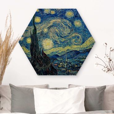 Obraz heksagonalny z drewna - Vincent van Gogh - Gwiaździsta noc