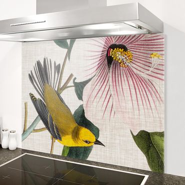 Panel szklany do kuchni - Ptak na lnie Żółty I