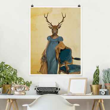 Plakat - Portret zwierzęcia - Dama z czerwonym jeleniem