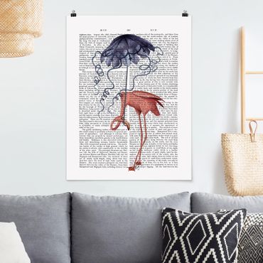 Plakat - Czytanie o zwierzętach - Flaming z parasolem