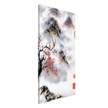 Tablica magnetyczna - Japońska akwarela Drzewo wiśniowe i góry