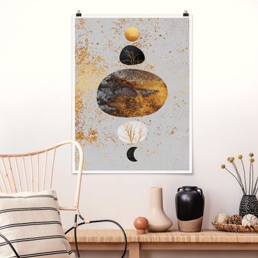 Plakat - Słońce i księżyc w złotym połysku