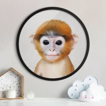 Okrągły obraz z ramką - Mała małpka Anton