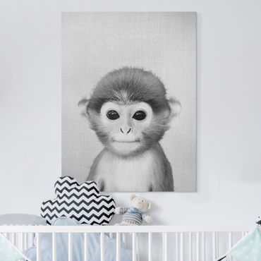 Obraz na płótnie - Baby Monkey Anton Black And White - Format pionowy 3:4
