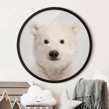 Okrągły obraz z ramką - Małyniedźwiedź polarny Emil