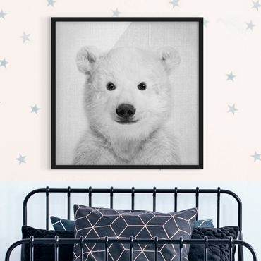 Obraz w ramie - Baby Polar Bear Emil Black And White