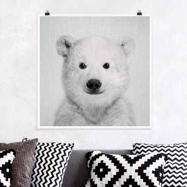 Plakat reprodukcja obrazu - Baby Polar Bear Emil Black And White