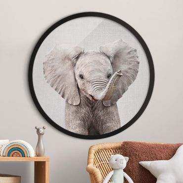 Okrągły obraz z ramką - Mały słoń Elsa