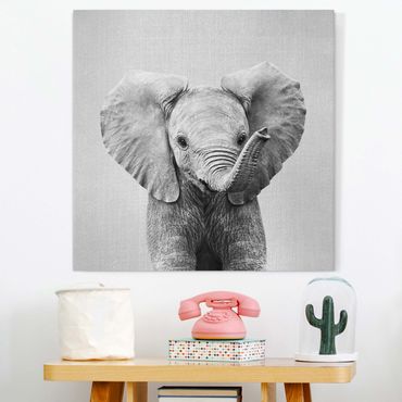 Obraz na płótnie - Baby Elephant Elsa Black And White - Kwadrat 1:1