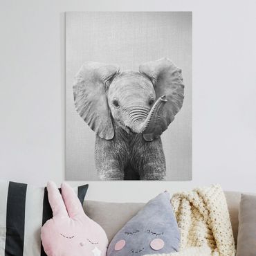 Obraz na płótnie - Baby Elephant Elsa Black And White - Format pionowy 3:4