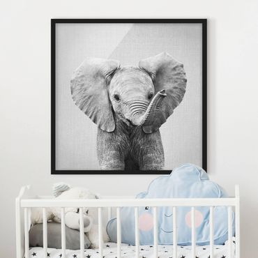 Obraz w ramie - Baby Elephant Elsa Black And White
