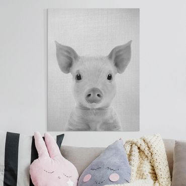 Obraz na płótnie - Baby Piglet Fips Black And White - Format pionowy 3:4