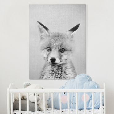 Obraz na płótnie - Baby Fox Fritz Black And White - Format pionowy 3:4