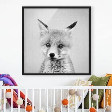 Obraz w ramie - Baby Fox Fritz Black And White