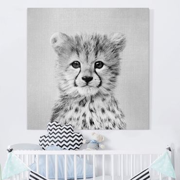 Obraz na płótnie - Baby Cheetah Gino Black And White - Kwadrat 1:1