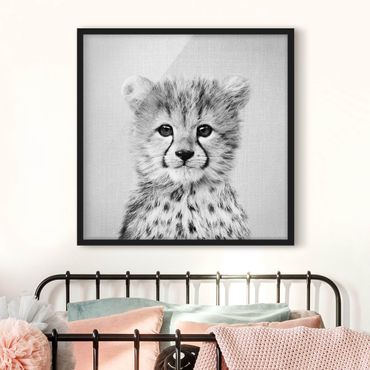 Obraz w ramie - Baby Cheetah Gino Black And White
