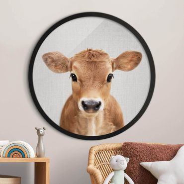 Okrągły obraz z ramką - Mała krowa Kira