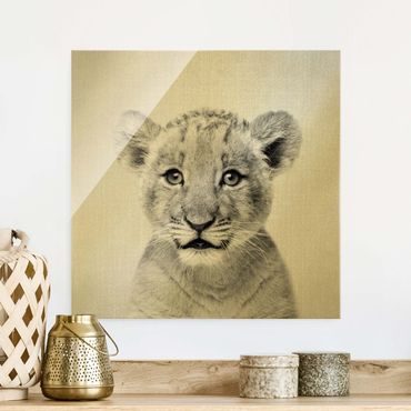 Obraz na szkle - Baby Lion Luca Black And White