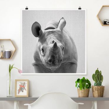 Plakat reprodukcja obrazu - Baby Rhinoceros Nina Black And White