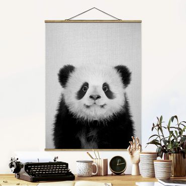 Plakat z wieszakiem - Baby Panda Prian Black And White - Format pionowy 3:4