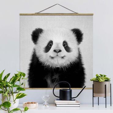 Plakat z wieszakiem - Baby Panda Prian Black And White - Kwadrat 1:1