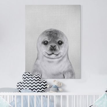 Obraz na płótnie - Baby Seal Ronny Black And White - Format pionowy 3:4