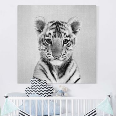 Obraz na płótnie - Baby Tiger Thor Black And White - Kwadrat 1:1