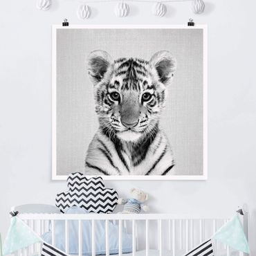 Plakat reprodukcja obrazu - Baby Tiger Thor Black And White