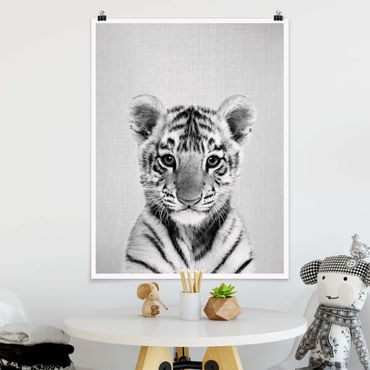 Plakat reprodukcja obrazu - Baby Tiger Thor Black And White