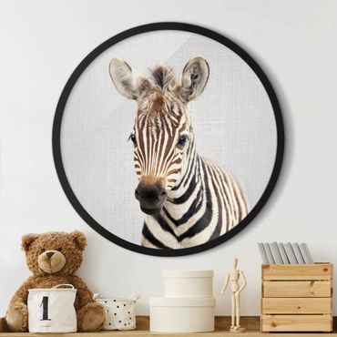 Okrągły obraz z ramką - Mała zebra Zoey