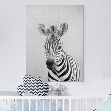Obraz na płótnie - Baby Zebra Zoey Black And White - Format pionowy 3:4