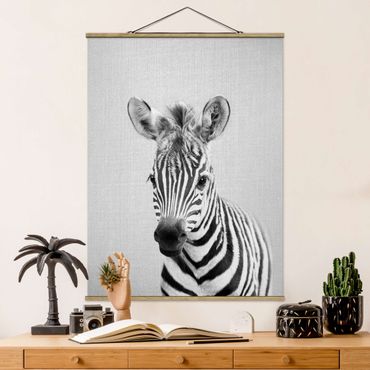 Plakat z wieszakiem - Baby Zebra Zoey Black And White - Format pionowy 3:4