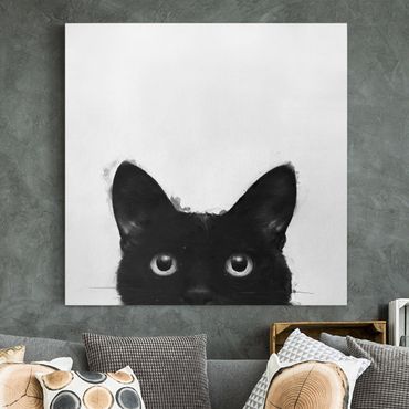 Obraz na płótnie - Ilustracja czarnego kota na białym obrazie