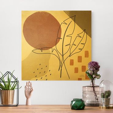 Obraz na płótnie - Banana Palm Line Art and Terracotta Colours - Kwadrat1:1