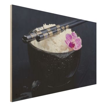 Obraz z drewna - Miska na ryż z orchideą