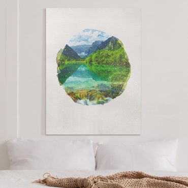 Obraz na płótnie - Akwarele - Jezioro górskie z odbiciem