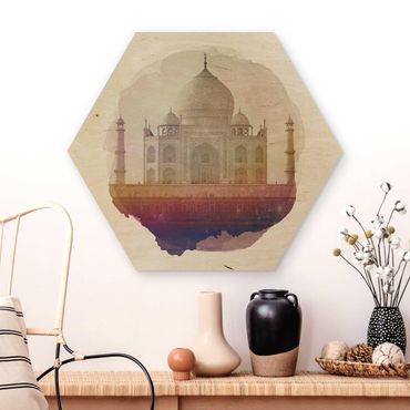 Obraz heksagonalny z drewna - Akwarele - Tadż Mahal
