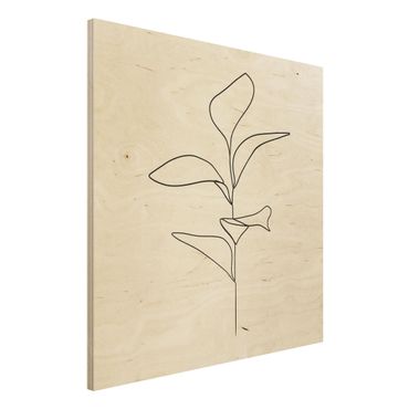Obraz z drewna - Line Art Liście roślin Czarne Białe