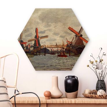 Obraz heksagonalny z drewna - Claude Monet - Wiatraki Zaandam