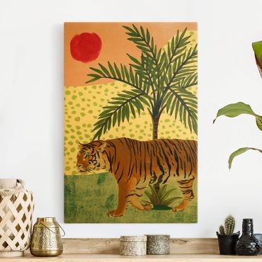 Złoty obraz na płótnie - Chodzący tygrys o poranku Czerwony