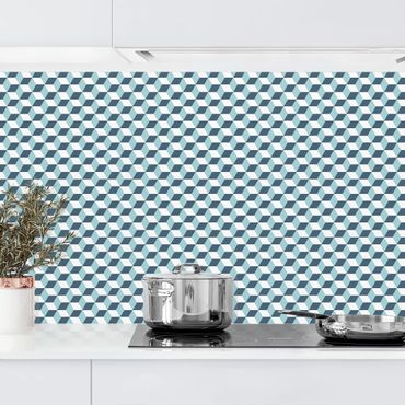 Panel ścienny do kuchni - Geometryczna płytka Mix Cube Turkusowy