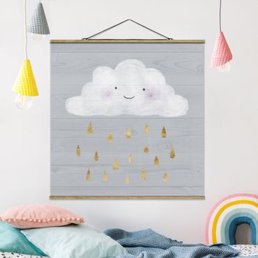 Plakat z wieszakiem - Chmura z kroplami złotego deszczu