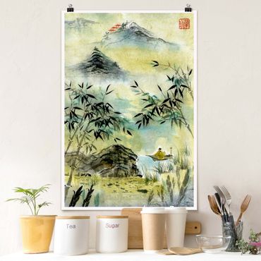 Plakat - Japoński rysunek akwarelą Las bambusowy