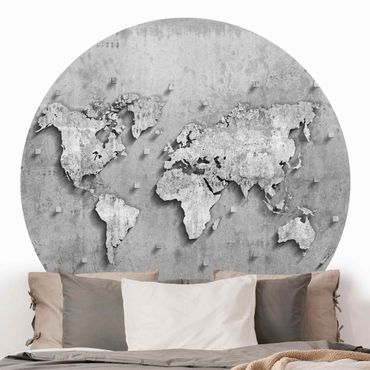 Okrągła tapeta samoprzylepna - Mapa świata z betonu