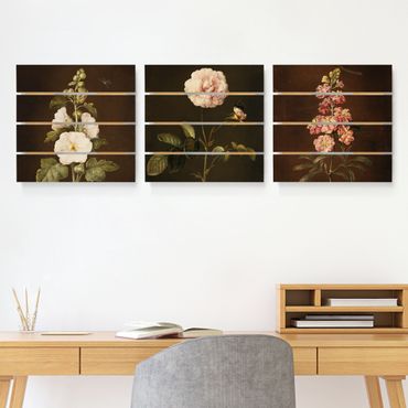 Obraz z drewna 3-częściowy - Barbara Regina Dietzsch - Róże i Lewkoje