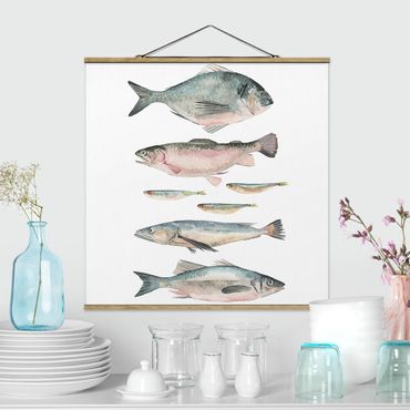Plakat z wieszakiem - Siedem rybek w akwareli II
