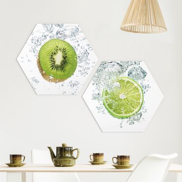 Obraz heksagonalny z Forex 2-częściowy - Bąbelki z kiwi i limonki